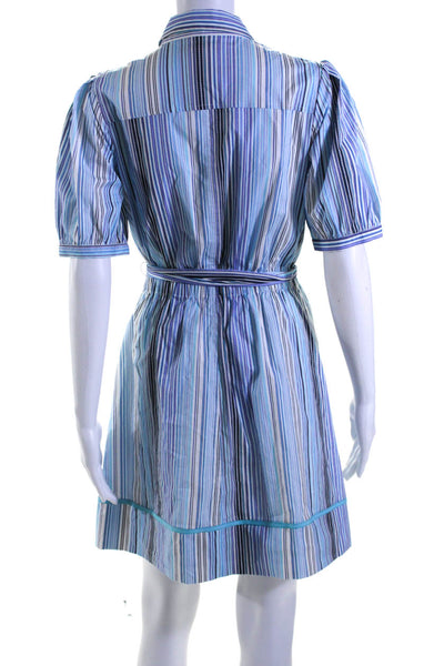 LNA Womens Blue Striped Collar Belt Short Sleeve Lined Shift Dress Size 4
