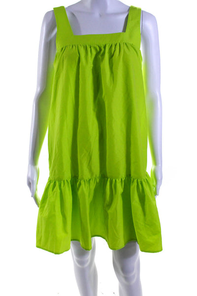 LDT Womens Ruffle Trim Square Neck Sleeveless Mini Dress Neon Green Size 4