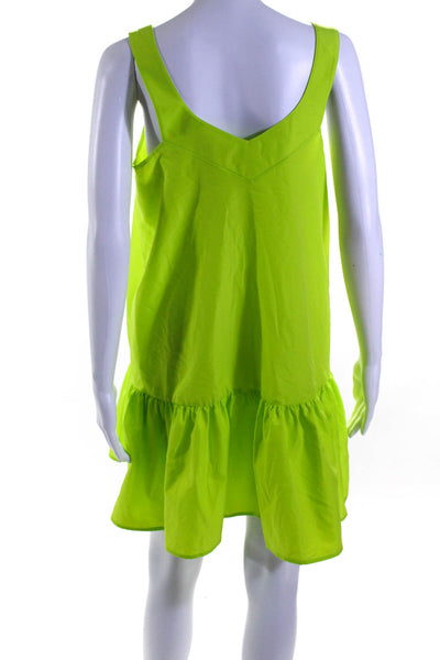 LDT Womens Ruffle Trim Square Neck Sleeveless Mini Dress Neon Green Size 4