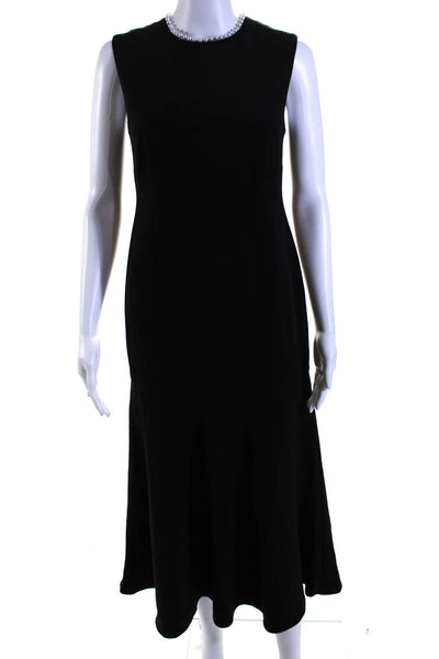 LDT Womens Faux Pearl Beaded Round Neck Sleeveless Maxi Dress Black Size 4