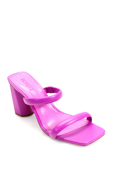 Schutz Womens Double Strap Open Toe Slide On Sandals Heels Pink Size 9B