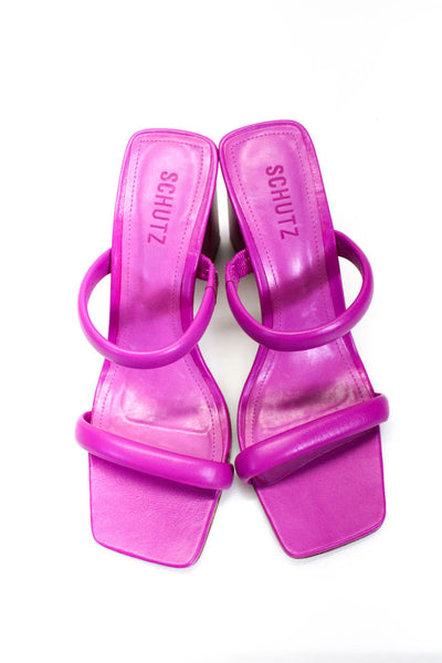 Schutz Womens Double Strap Open Toe Slide On Sandals Heels Pink Size 9B