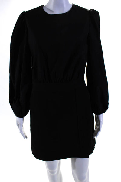 LDT Womens Two Pocket Round Neck Long Sleeve Zip Up Mini Dress Black Size 4