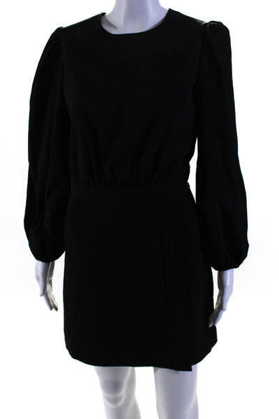 LDT Womens Two Pocket Round Neck Long Sleeve Zip Up Mini Dress Black Size 4