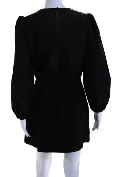 LDT Womens Two Pocket Round Neck Long Sleeve Zip Up Mini Dress Black Size 4