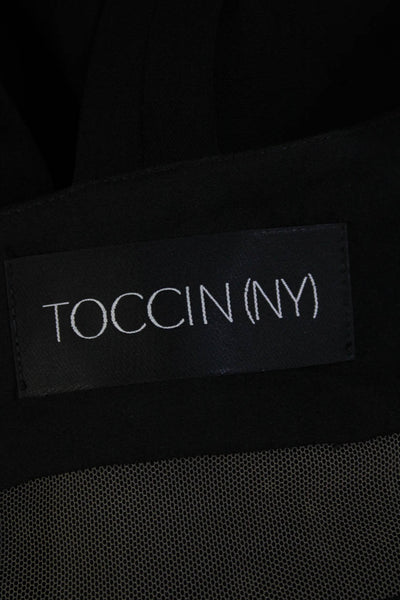 Toccin Womens Sheer Panel Square Neck Sleeveless Zip Up Maxi Dress Black Size 4