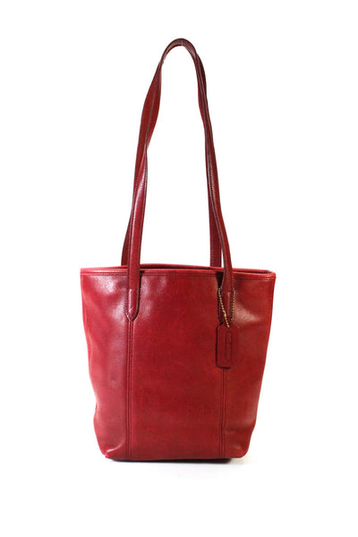 Coach Womens Leather Open Top Small Tote Bag Top Handles Red Handbag