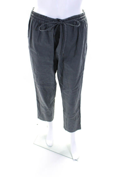 Vince Womens Drawstring High Rise Straight Leg Linen Pants Gray Size Large