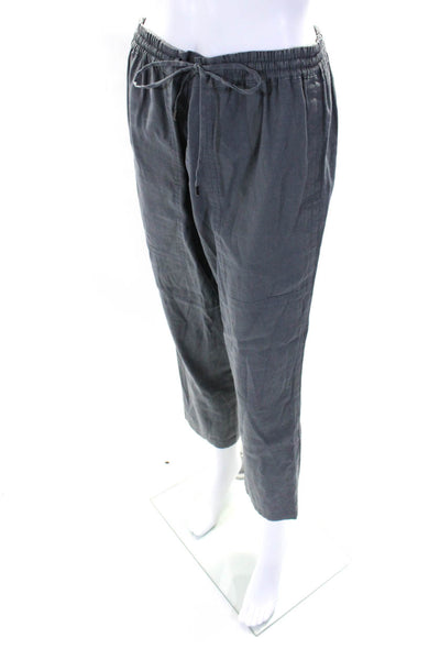 Vince Womens Drawstring High Rise Straight Leg Linen Pants Gray Size Large
