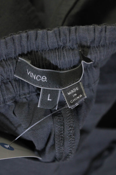 Vince Womens Drawstring High Rise Straight Leg Linen Pants Gray Size Large