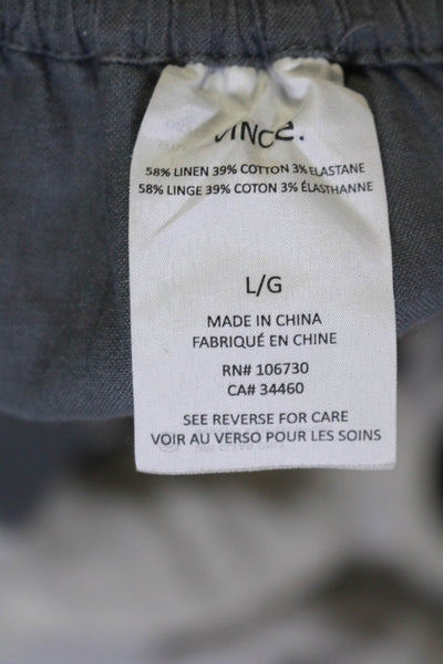 Vince Womens Drawstring High Rise Straight Leg Linen Pants Gray Size Large