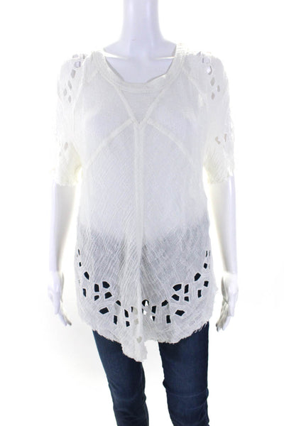 IRO Womens Short Sleeve Embroidered Fringe Knit Derwen Top White Cotton IT 42