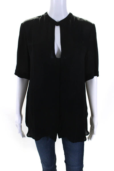 ALC Womens Short Sleeve Keyhole Oversized Silk Shirt Black Size Large