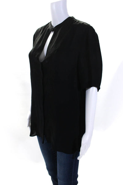 ALC Womens Short Sleeve Keyhole Oversized Silk Shirt Black Size Large