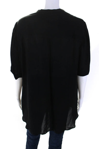 ALC Womens Short Sleeve Keyhole Oversized Silk Shirt Black Size Large