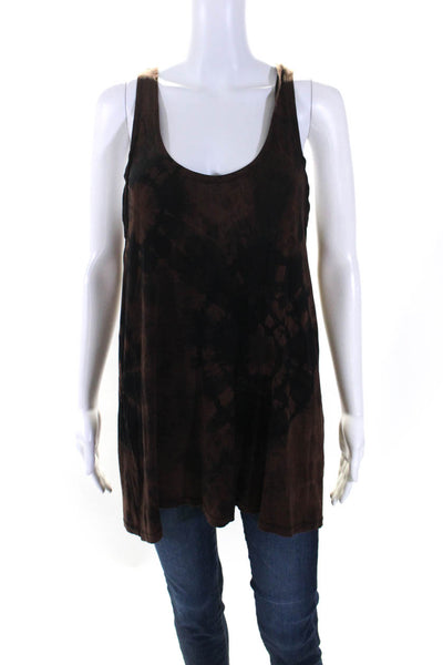 Vince Womens Sleeveless Scoop Neck Tie Dyed Top Brown Black Size Large