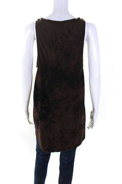 Vince Womens Sleeveless Scoop Neck Tie Dyed Top Brown Black Size Large