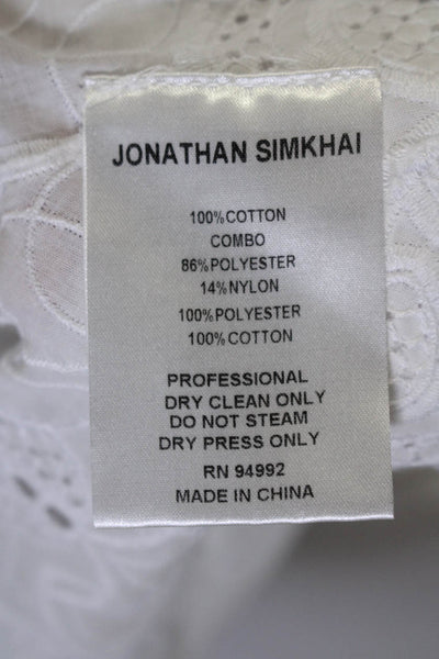 Jonathan Simkhai Womens Cold Shoulder V Neck Embroidered Top White Cotton Large