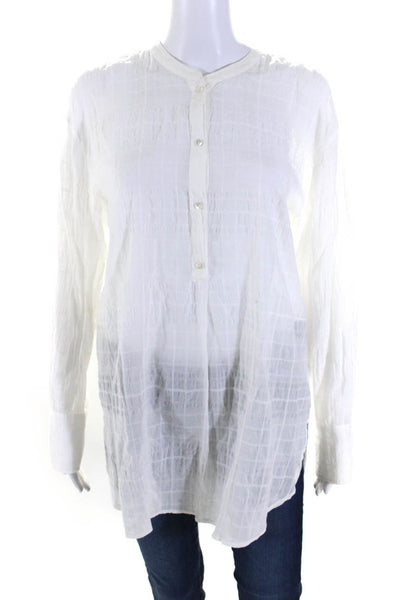 Vince Womens Long Sleeve Half Button Crew Neck Check Shirt White Size Medium