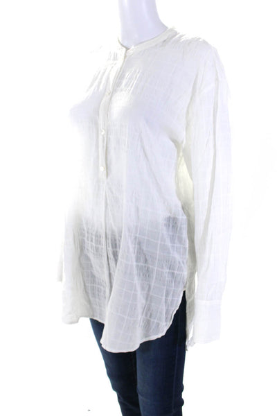 Vince Womens Long Sleeve Half Button Crew Neck Check Shirt White Size Medium