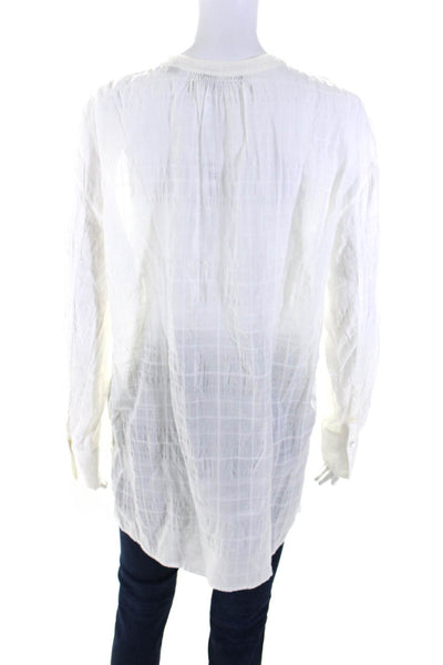 Vince Womens Long Sleeve Half Button Crew Neck Check Shirt White Size Medium