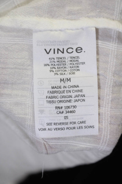 Vince Womens Long Sleeve Half Button Crew Neck Check Shirt White Size Medium