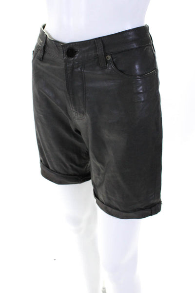 J Brand Womens Zipper Fly High Rise Cuffed Leather Shorts Gray Size 2