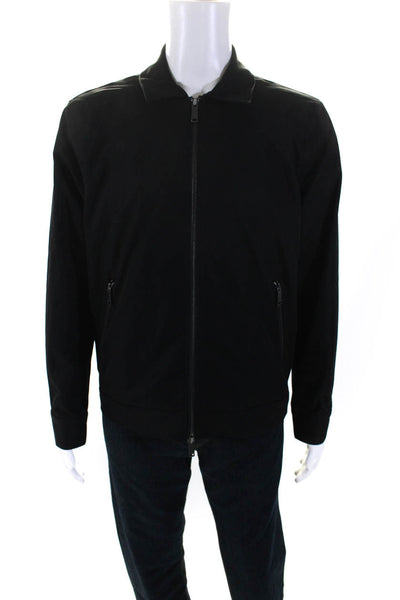 7 For All Mankind Mens Front Zip Collared Light Jacket Black Size Medium