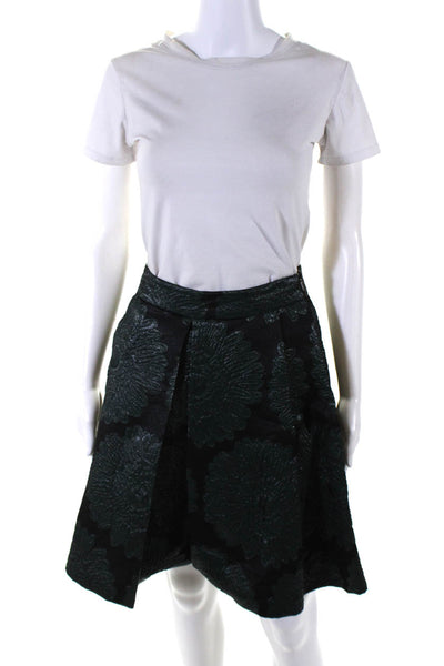 Trina Turk Womens Green Black Floral Pleated Knee Length A-Line Skirt Size 2