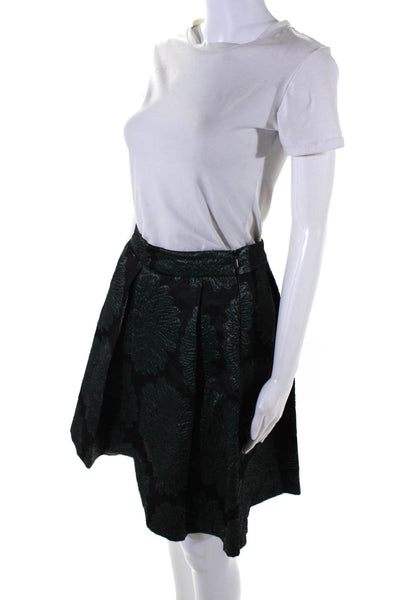 Trina Turk Womens Green Black Floral Pleated Knee Length A-Line Skirt Size 2