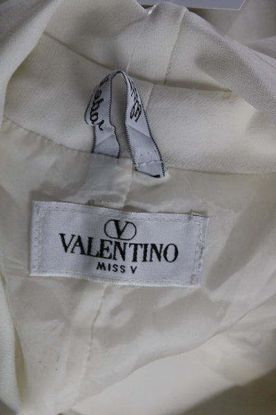 Valentino Miss V Womens Hook Button Front Collared V Neck Jacket White Size 6