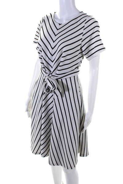 Hutch Womens White Striped Crew Neck Belt Short Sleeve Shift Dress Size M