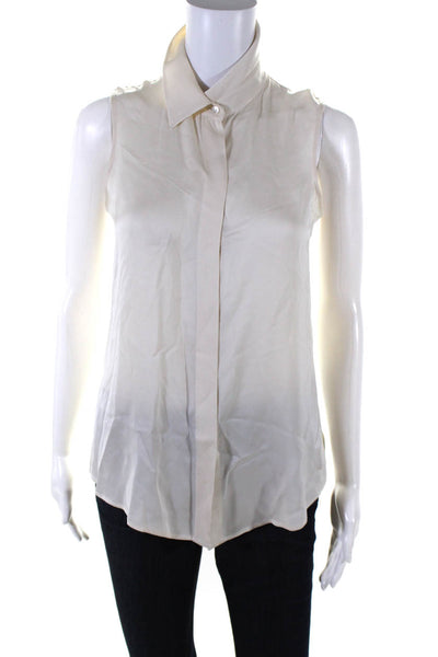 Theory Womens Silk Collared Sleeveless Button Up Blouse Top Beige Size S