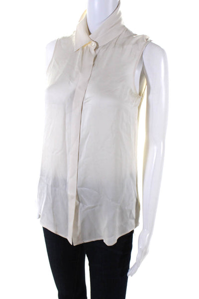 Theory Womens Silk Collared Sleeveless Button Up Blouse Top Beige Size S