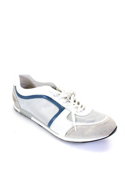 Prada Mens Metallic Round Toe Lace Up Low Top Fashion Sneakers White Size 7.5