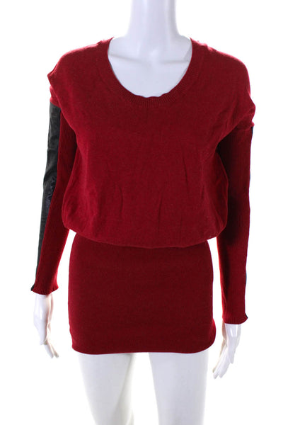 Mason Womens Cotton Knit Leather Crew Neck Pullover Sweater Dress Red Size S