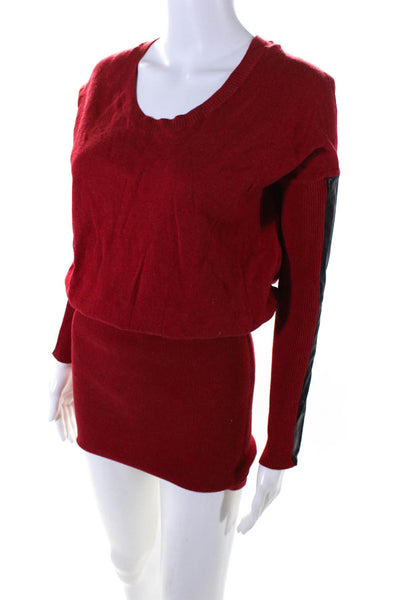 Mason Womens Cotton Knit Leather Crew Neck Pullover Sweater Dress Red Size S