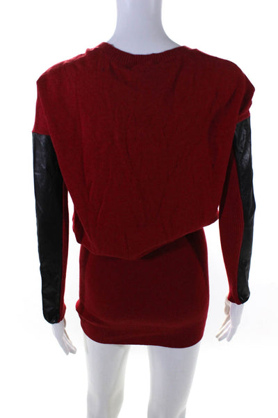 Mason Womens Cotton Knit Leather Crew Neck Pullover Sweater Dress Red Size S