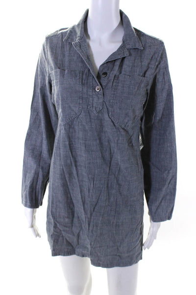 APC Womens Woven Collared Long Sleeve Collared Shirt Dress Blue Size M