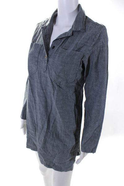 APC Womens Woven Collared Long Sleeve Collared Shirt Dress Blue Size M