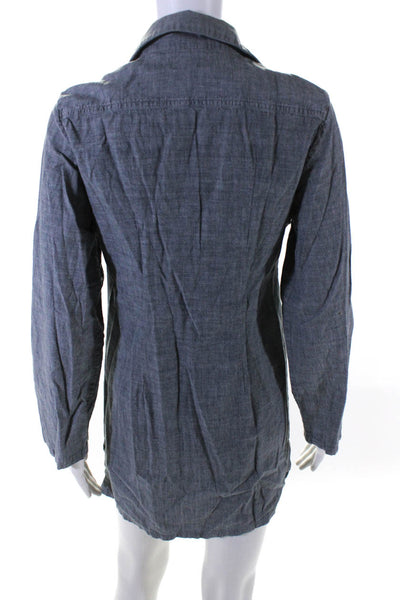 APC Womens Woven Collared Long Sleeve Collared Shirt Dress Blue Size M