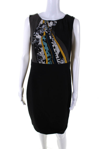 Tahari Womens Crepe Abstract Printed Sleeveless Zip Up Sheath Dress Black Size M