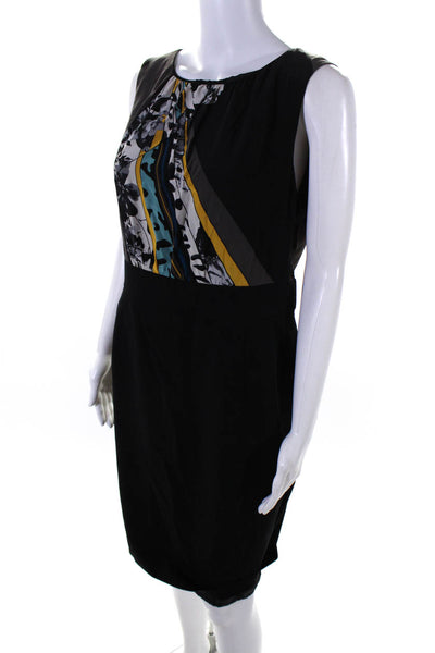 Tahari Womens Crepe Abstract Printed Sleeveless Zip Up Sheath Dress Black Size M