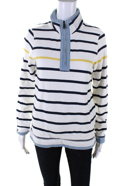 Fat Face Mens Striped Long Sleeve Quarter Zip Top Cotton White Size 6