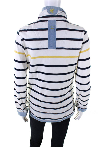 Fat Face Mens Striped Long Sleeve Quarter Zip Top Cotton White Size 6