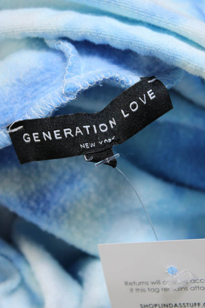 Generation Love Womens Pullover Fleece Lined Tie Dyed Hoodie Sweater Blue Small