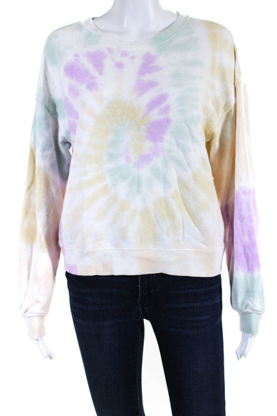 525 Womens Pullover Scoop Neck Tie Dyed Sweatshirt White Multi Cotton Size Small