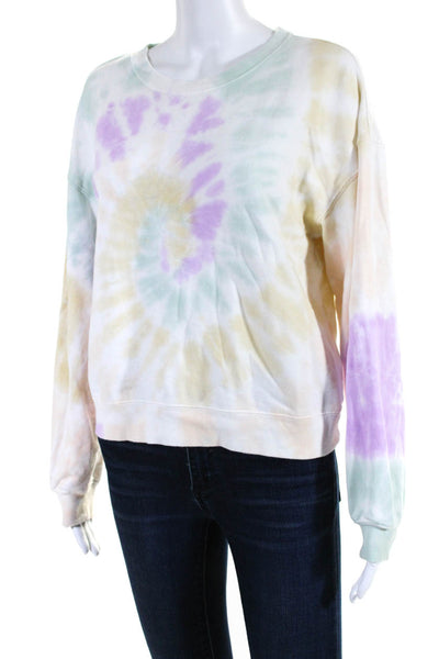 525 Womens Pullover Scoop Neck Tie Dyed Sweatshirt White Multi Cotton Size Small