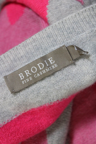 Brodie Womens Scoop Neck Camouflage Print Cashmere Sweater Gray Pink Size Small