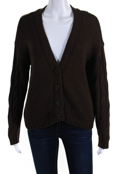 525 Womens Four Button V Neck Oversized Open Knit Cardigan Sweater Brown Size XS